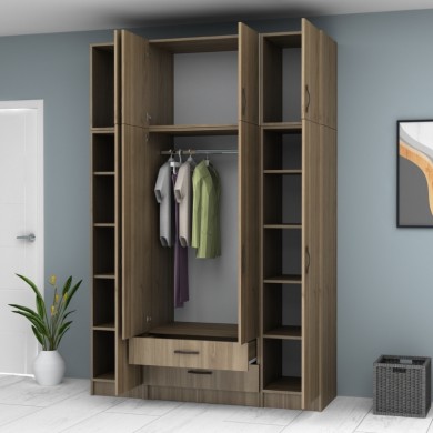 Ricardo Megapap four doors melamine wardrobe with cabinet in walnut color 160x51,8x240cm.