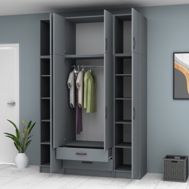 Ricardo Megapap four doors melamine wardrobe with cabinet in anthracite color 160x51,8x240cm.