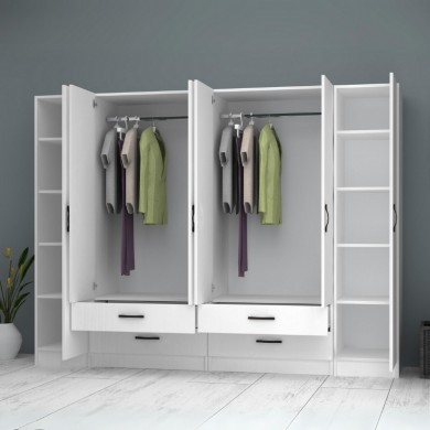 Ricardo Megapap six doors melamine wardrobe in white color 240x51,8x181cm.