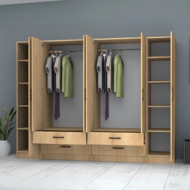 Ricardo Megapap six doors melamine wardrobe in oak color 240x51,8x181cm.