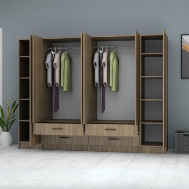 Ricardo Megapap six doors melamine wardrobe in walnut color 240x51,8x181cm.