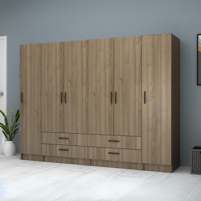 Ricardo Megapap six doors melamine wardrobe in walnut color 240x51,8x181cm.