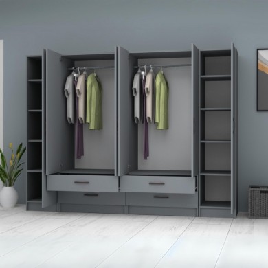 Ricardo Megapap six doors melamine wardrobe in anthracite color 240x51,8x181cm.