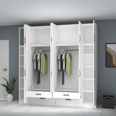 Ricardo Megapap six doors melamine wardrobe with cabinet  in white color 240x51,8x240cm.