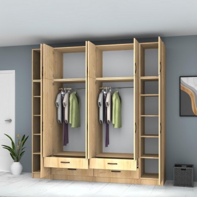 Ricardo Megapap six doors melamine wardrobe with cabinet  in oak color 240x51,8x240cm.