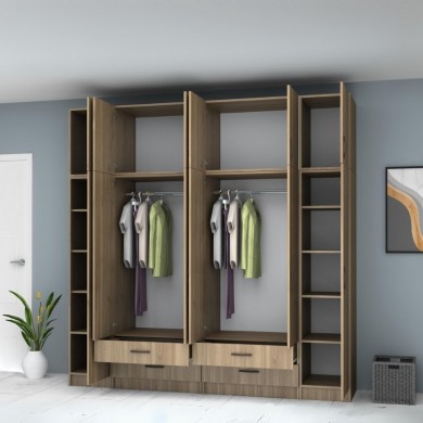 Ricardo Megapap six doors melamine wardrobe with cabinet  in walnut color 240x51,8x240cm.