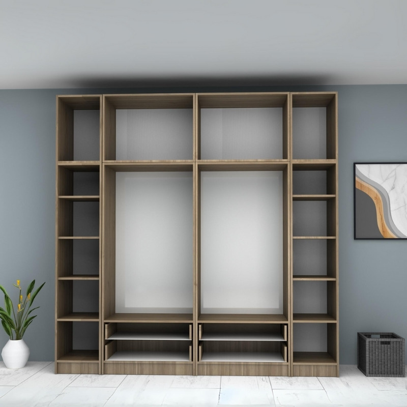 Ricardo Megapap six doors melamine wardrobe with cabinet  in walnut color 240x51,8x240cm.