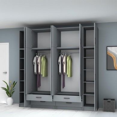 Ricardo Megapap six doors melamine wardrobe with cabinet  in anthracite color 240x51,8x240cm.