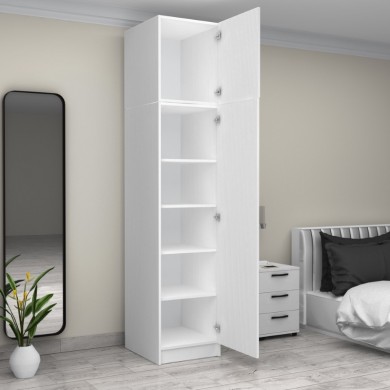Victoria Megapap single door melamine wardrobe with cabinet in white color 50x60x240cm.