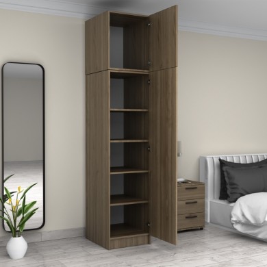 Victoria Megapap single door melamine wardrobe with cabinet in walnut color 50x60x240cm.