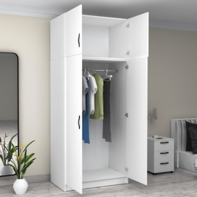 Victoria Megapap  two doors melamine wardrobe with cabinet in white color 100x60x240cm.