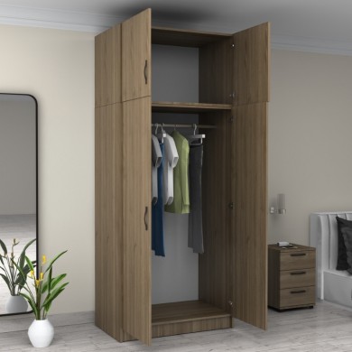Victoria Megapap  two doors melamine wardrobe with cabinet in walnut color 100x60x240cm.