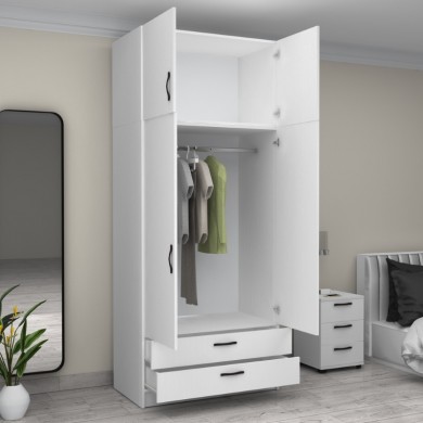Victoria Megapap two doors melamine wardrobe with cabinet in white color 100x60x240cm.