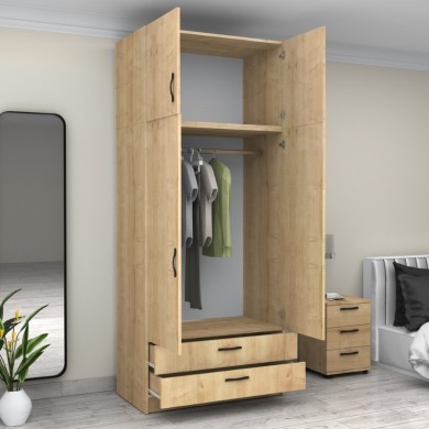 Victoria Megapap  two doors melamine wardrobe with cabinet in oak color 100x60x240cm.