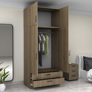 Victoria Megapap two doors melamine wardrobe with cabinet in walnut color 100x60x240cm.