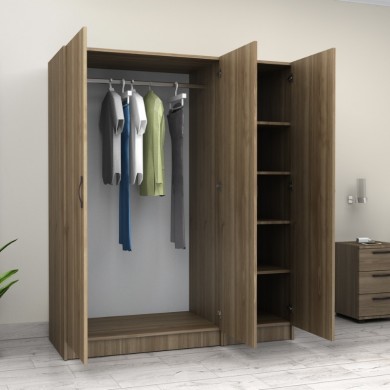 Victoria Megapap three doors melamine wardrobe in walnut color 150x60x181cm.