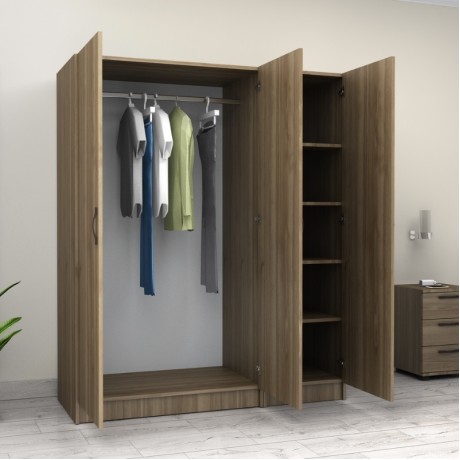 Victoria Megapap three doors melamine wardrobe in walnut color 150x60x181cm.