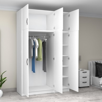 Victoria Megapap three doors melamine wardrobe with cabinet in white color 150x60x240cm.