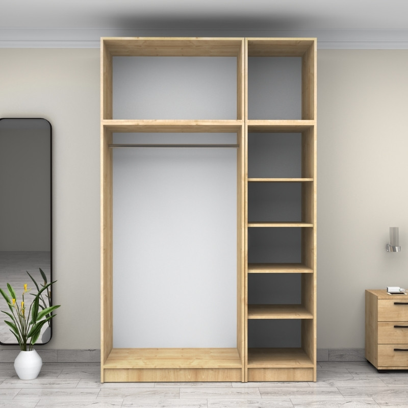 Victoria Megapap three doors melamine wardrobe with cabinet in oak color 150x60x240cm.
