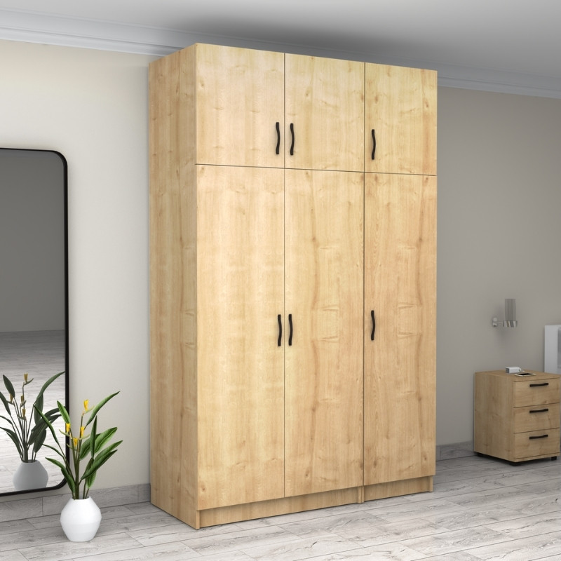 Victoria Megapap three doors melamine wardrobe with cabinet in oak color 150x60x240cm.