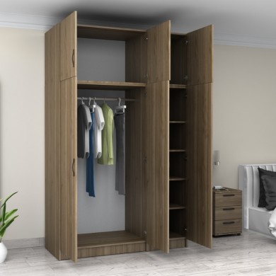 Victoria Megapap three doors melamine wardrobe with cabinet in walnut color 150x60x240cm.