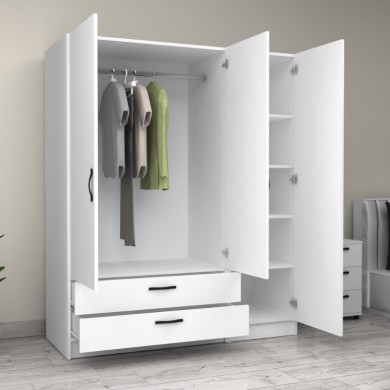 Victoria Megapap three doors melamine wardrobe in white color 150x60x181cm.