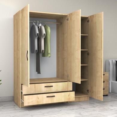Victoria Megapap three doors melamine wardrobe in oak color 150x60x181cm.