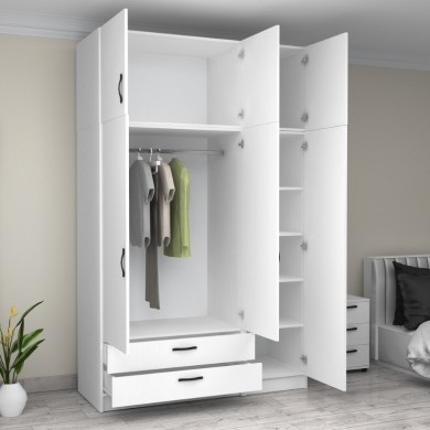 Victoria Megapap three doors melamine wardrobe with cabinet in white color 150x60x240cm.