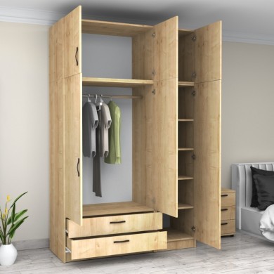 Victoria Megapap three doors melamine wardrobe with cabinet in oak color 150x60x240cm.