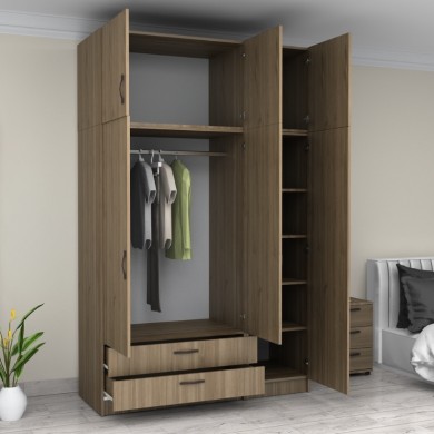 Victoria Megapap three doors melamine wardrobe with cabinet in walnut color 150x60x240cm.