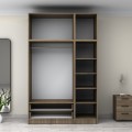 Victoria Megapap three doors melamine wardrobe with cabinet in walnut color 150x60x240cm.