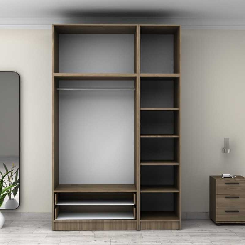 Victoria Megapap three doors melamine wardrobe with cabinet in walnut color 150x60x240cm.