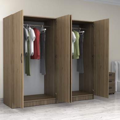 Victoria Megapap four doors melamine wardrobe in walnut color 200x60x181cm.