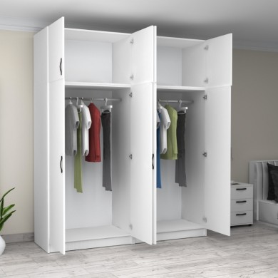 Victoria Megapap four doors melamine wardrobe with cabinet in white color 200x60x240cm.