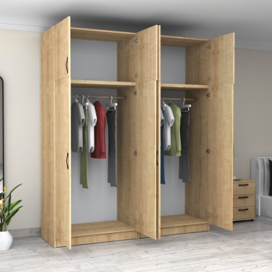 Victoria Megapap four doors melamine wardrobe with cabinet in oak color 200x60x240cm.