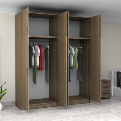Victoria Megapap four doors melamine wardrobe with cabinet in walnut color 200x60x240cm.