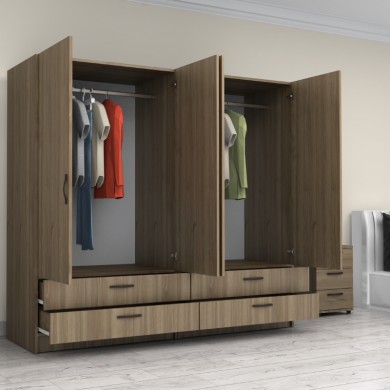 Victoria Megapap four doors melamine wardrobe in walnut color 200x60x181cm.