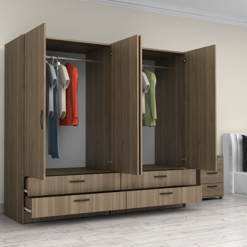 Victoria Megapap four doors melamine wardrobe in walnut color 200x60x181cm.