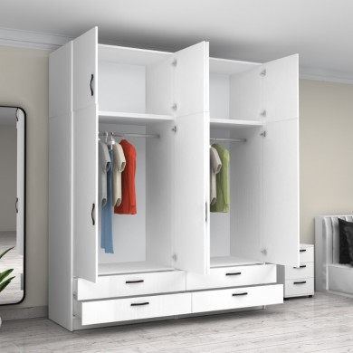 Victoria Megapap four doors melamine wardrobe with cabinet in white color 200x60x240cm.