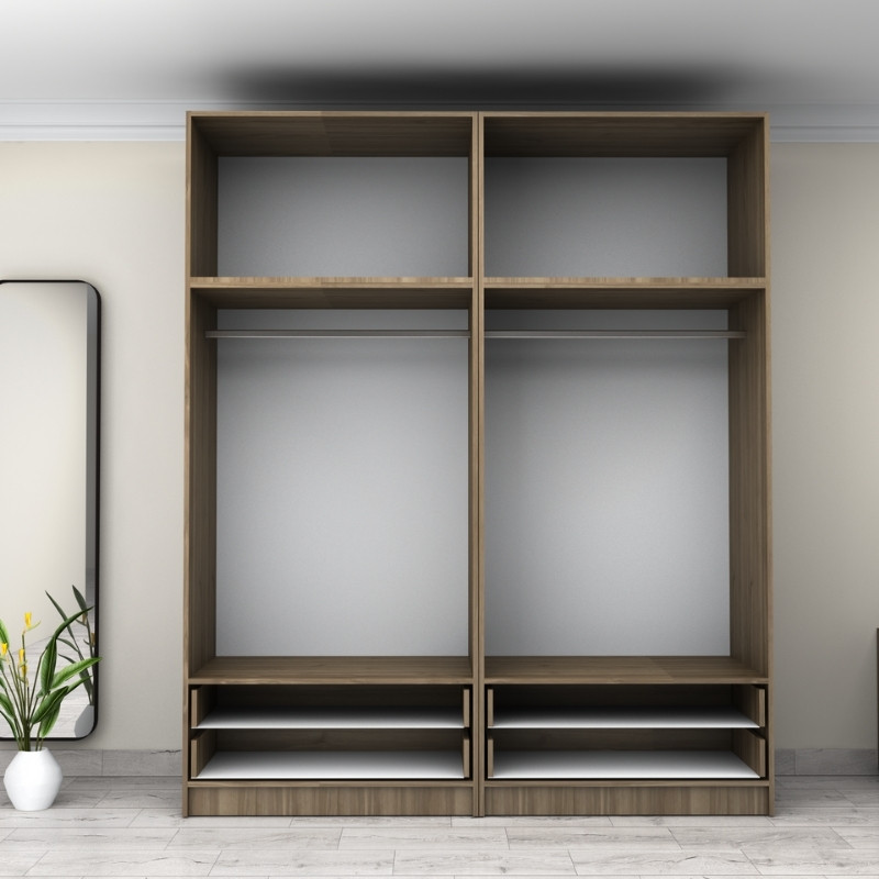 Victoria Megapap four doors melamine wardrobe with cabinet in walnut color 200x60x240cm.