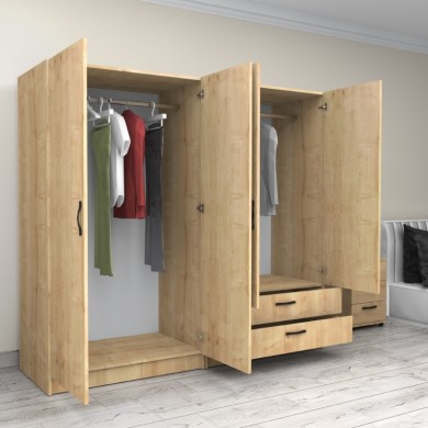 Victoria Megapap four doors melamine wardrobe in oak color 200x60x181cm.