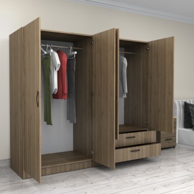Victoria Megapap four doors melamine wardrobe in walnut color 200x60x181cm.