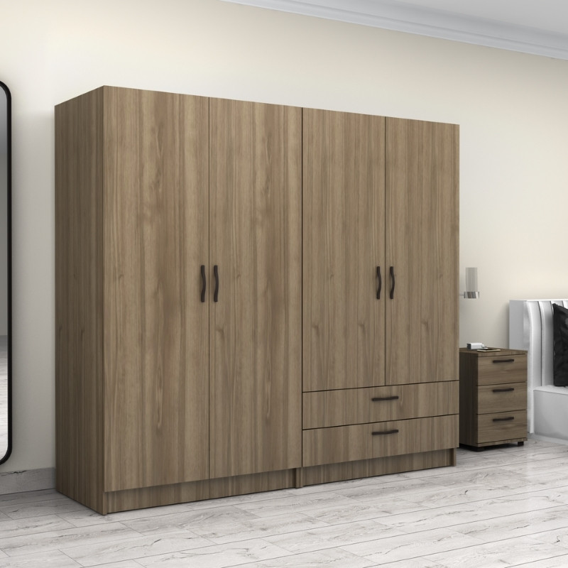 Victoria Megapap four doors melamine wardrobe in walnut color 200x60x181cm.