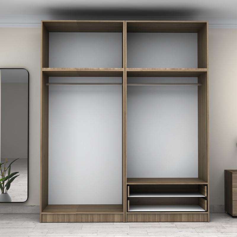 Victoria Megapap four doors melamine wardrobe with cabinet in walnut color 200x60x240cm.