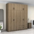 Victoria Megapap four doors melamine wardrobe with cabinet in walnut color 200x60x240cm.