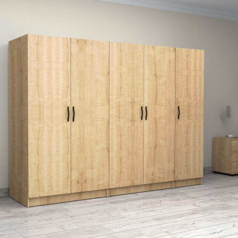 Victoria Megapap five doors melamine wardrobe in oak color 250x60x181cm.