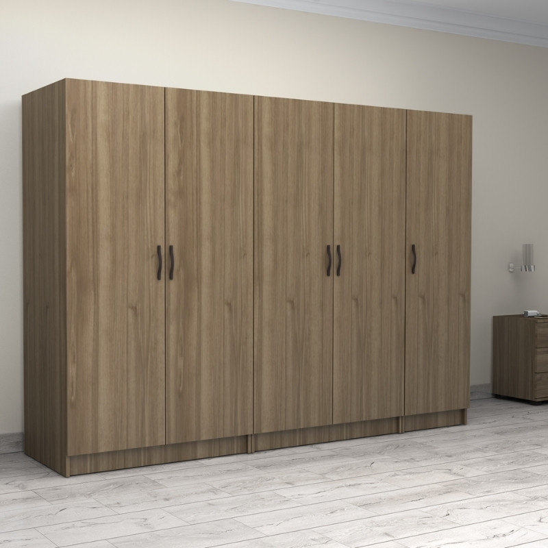 Victoria Megapap five doors melamine wardrobe in walnut color 250x60x181cm.
