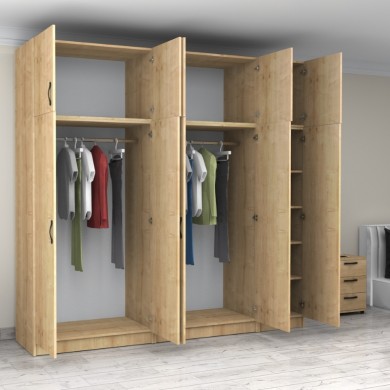 Victoria Megapap five doors melamine wardrobe with cabinet in oak color 250x60x240cm.