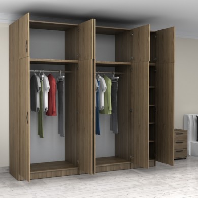Victoria Megapap five doors melamine wardrobe with cabinet in walnut color 250x60x240cm.