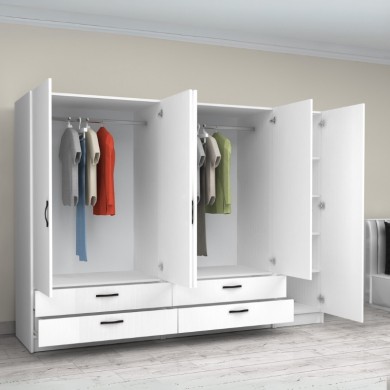 Victoria Megapap five doors melamine wardrobe in white color 250x60x181cm.